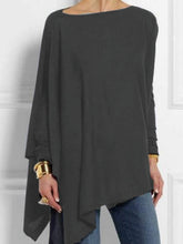 Plain Round Neck Long Sleeves Asymmetrical Tops