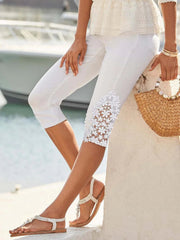Solid Color Casual with Pockets Lace Tight Pants