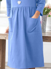 Solid Color with Pockets 3/4 Sleeves Midi Dress