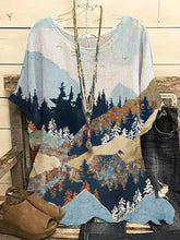 Landscape Print Crew Neck Short Sleeves Shirts