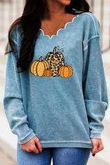 Pumpkin Print V-neck Long Sleeves Sweatshirt