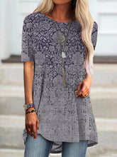 Tribal Print Boat Neck Short Sleeves Long T-shirt