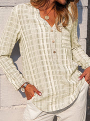 Plaid V-neck Buttons Casual Long Sleeves Blouse