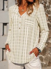 Plaid V-neck Buttons Casual Long Sleeves Blouse