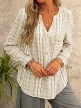 Plaid V-neck Buttons Casual Long Sleeves Blouse