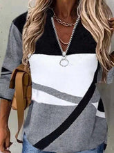 Color Block Casual Zipper Long Sleeves Sweatshirt