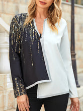 Color Block V-neck Casual Print Long Sleeves Coat