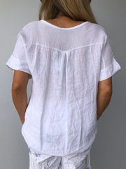 Solid Color V-neck Casual Short Sleeves Blouse