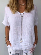 Solid Color V-neck Casual Short Sleeves Blouse