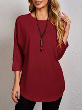 Solid Color Crew Neck Casual 3/4 Sleeves Blouse