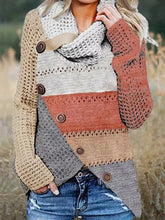 Color Block Heaps Collar Buttons Long Sleeves Sweater