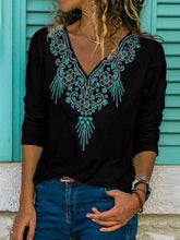Ethnic Print V-neck Vintage Long Sleeves Sweatshirt