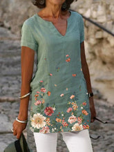 Floral Print V-neck Casual Short Sleeves Shirts