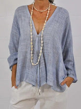 Solid Color V-neck Buttons Long Sleeves Blouse