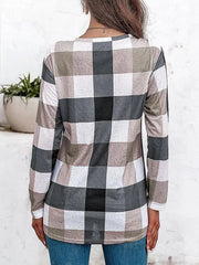 Plaid Print V-neck Long Sleeves Casual Sweatshirt