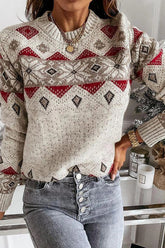 Geometric Print Round Neck Long Sleeves Sweater