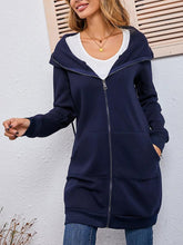 Solid Color Hooded Zipper Long Sleeves Warm Coat