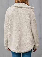 Plain Collared Buttons Fleece Long Sleeves Warm Coat