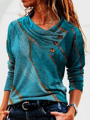 Marbling Print Cowl Neck Long Sleeves Sweatshirt