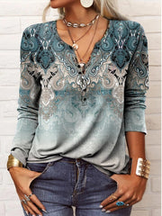 Women's Ethnic Boho Round Neck Long Sleeve Sweatshirts