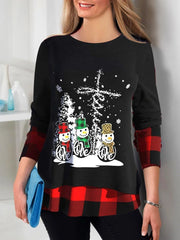 Christmas Snowman Print Crew Neck Long Sleeves Sweatshirt