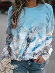 Marbling Print Round Neck Long Sleeves Sweatshirt