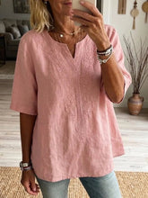 Women's Vintage Floral Embroidery V-neck Short-sleeved Cotton Shirt