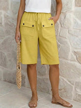Women's Solid Color Breathable Linen Look Bermuda Shorts