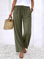 Linen Wide Leg Pants Elastic Waist Stretch Summer