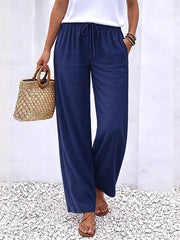Linen Wide Leg Pants Elastic Waist Stretch Summer