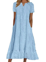 Women's Elegant Strategic Cutout V-neck Short Sleeve Maxi Dress