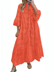 Women's Lace Eyelet Maxi Dress with Pockets