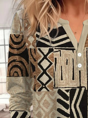 Ethnic Print Casual Buttoned V Neck Shirt