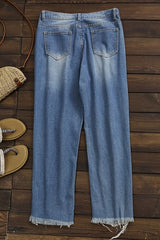 Denim Blue Zipper with Pockets Casual Jeans