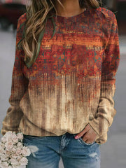 Casual Ethnic Floral Print Loose Pullover Sweatshirt