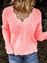 Solid Color Casual V-Neck Long Sleeves Sweater