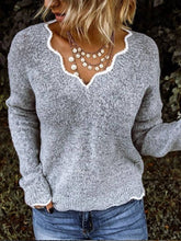 Solid Color Casual V-Neck Long Sleeves Sweater