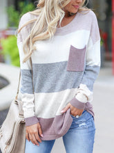 Stripe Color Block Round Neck Long Sleeves Sweater