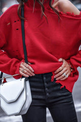 Plain Hollow Out High Neck Long Sleeves Sweater