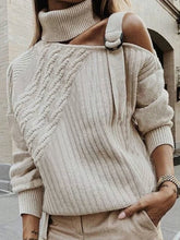 Solid Color High Neck Off-Shoulder Long Sleeves Sweater