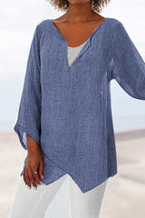 Women's V-neck Solid Color Irregular 3/4 Sleeves Blouse
