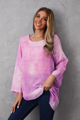 Women's Round Neck Floral Print Long Sleeves Blouse