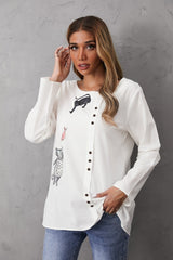 Women's Round Neck Animal Print Long Sleeves Blouse