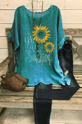 Floral Print Round Neck Short Sleeves T-shirt