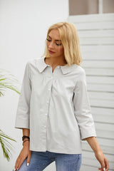 Solid Color Casual Round Neck Long Sleeves Blouse