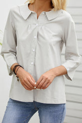 Solid Color Casual Round Neck Long Sleeves Blouse