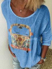 Women's Pattern Print Round Neck Half Sleeves Shirt