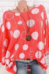 Polka Dot Print Round Neck 3/4 Sleeves Blouse