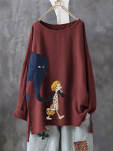 Animal Print Round Neck Long Sleeves Plus Size T-shirt