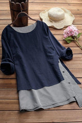 Stripe Patchwork Casual O-neck Long Sleeves Shirts & Tops